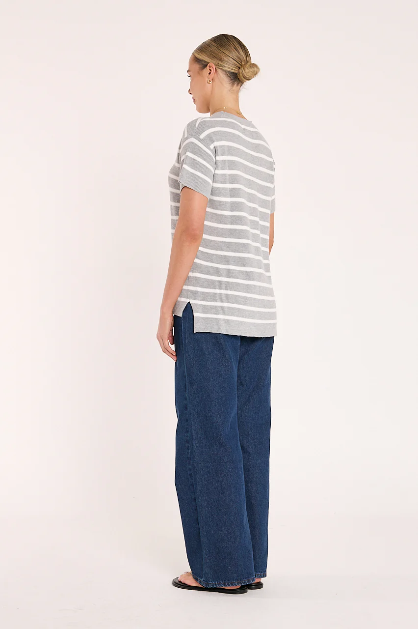 Jasper Knitted Tee - Grey White Stripe - Image 4