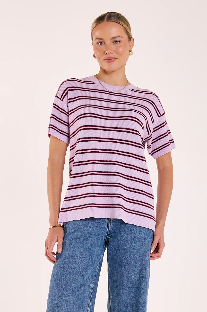 Jasper Knitted Tee - Lilac Wine Stripe