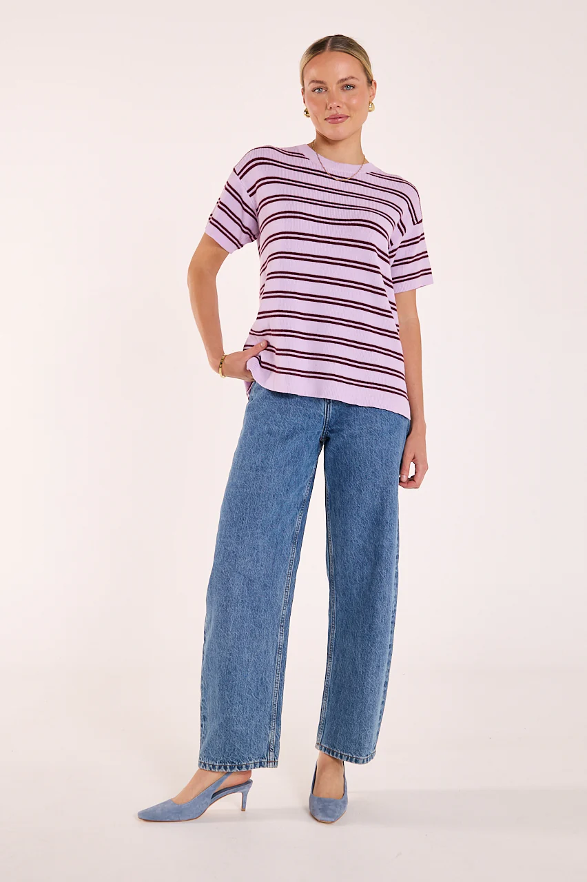 Jasper Knitted Tee - Lilac Wine Stripe - Image 3