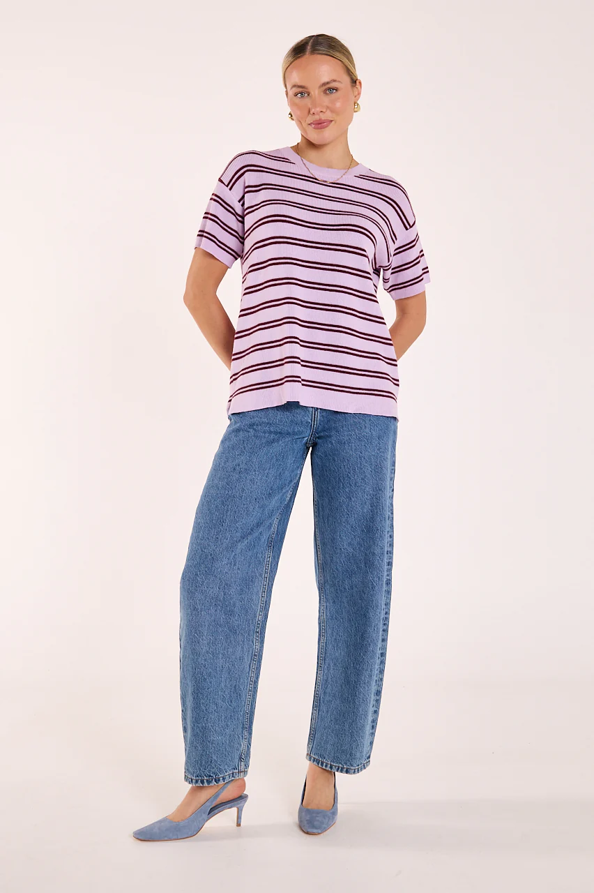 Jasper Knitted Tee - Lilac Wine Stripe - Image 5