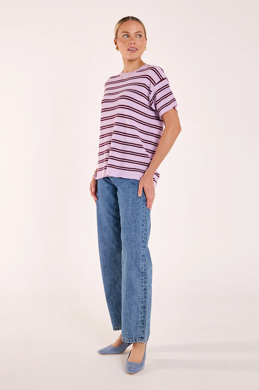 Jasper Knitted Tee - Lilac Wine Stripe - Image 7