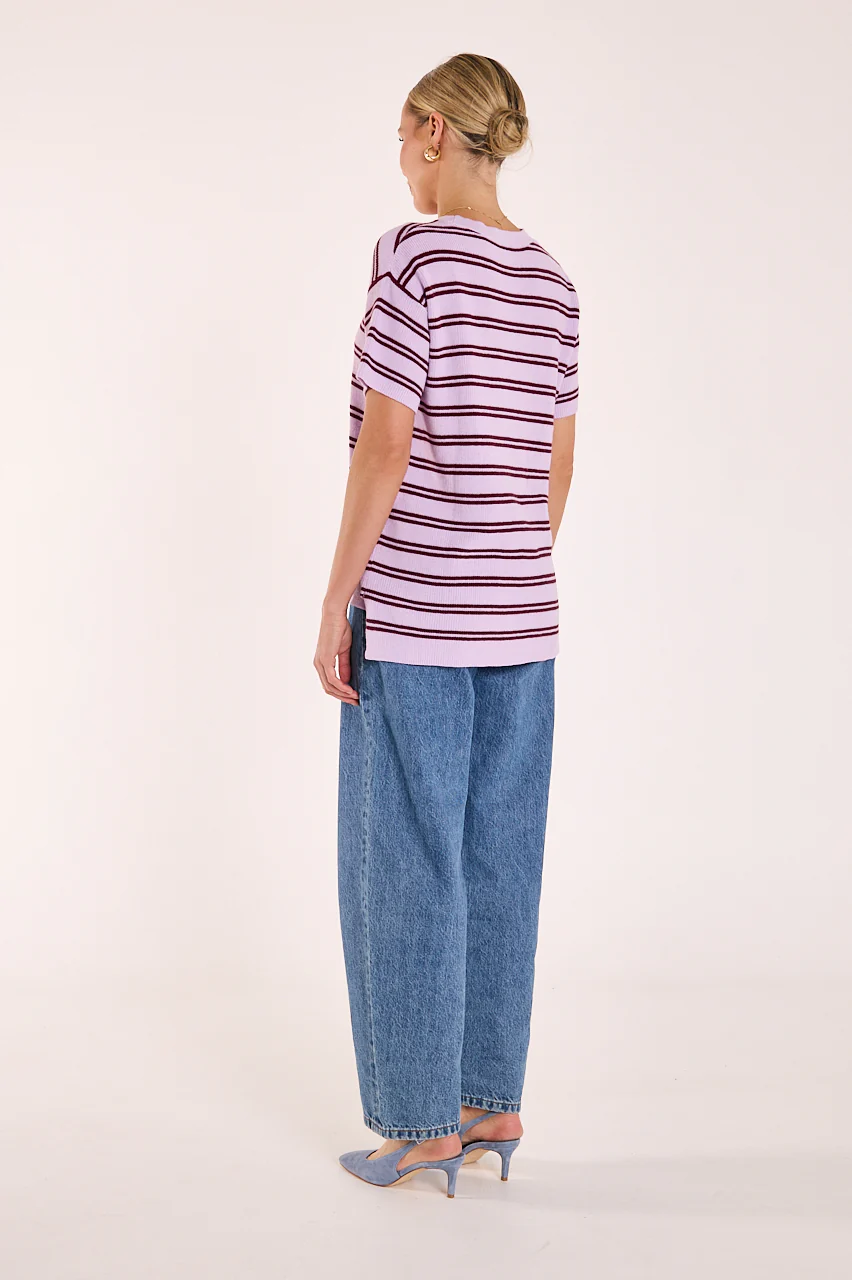 Jasper Knitted Tee - Lilac Wine Stripe - Image 8