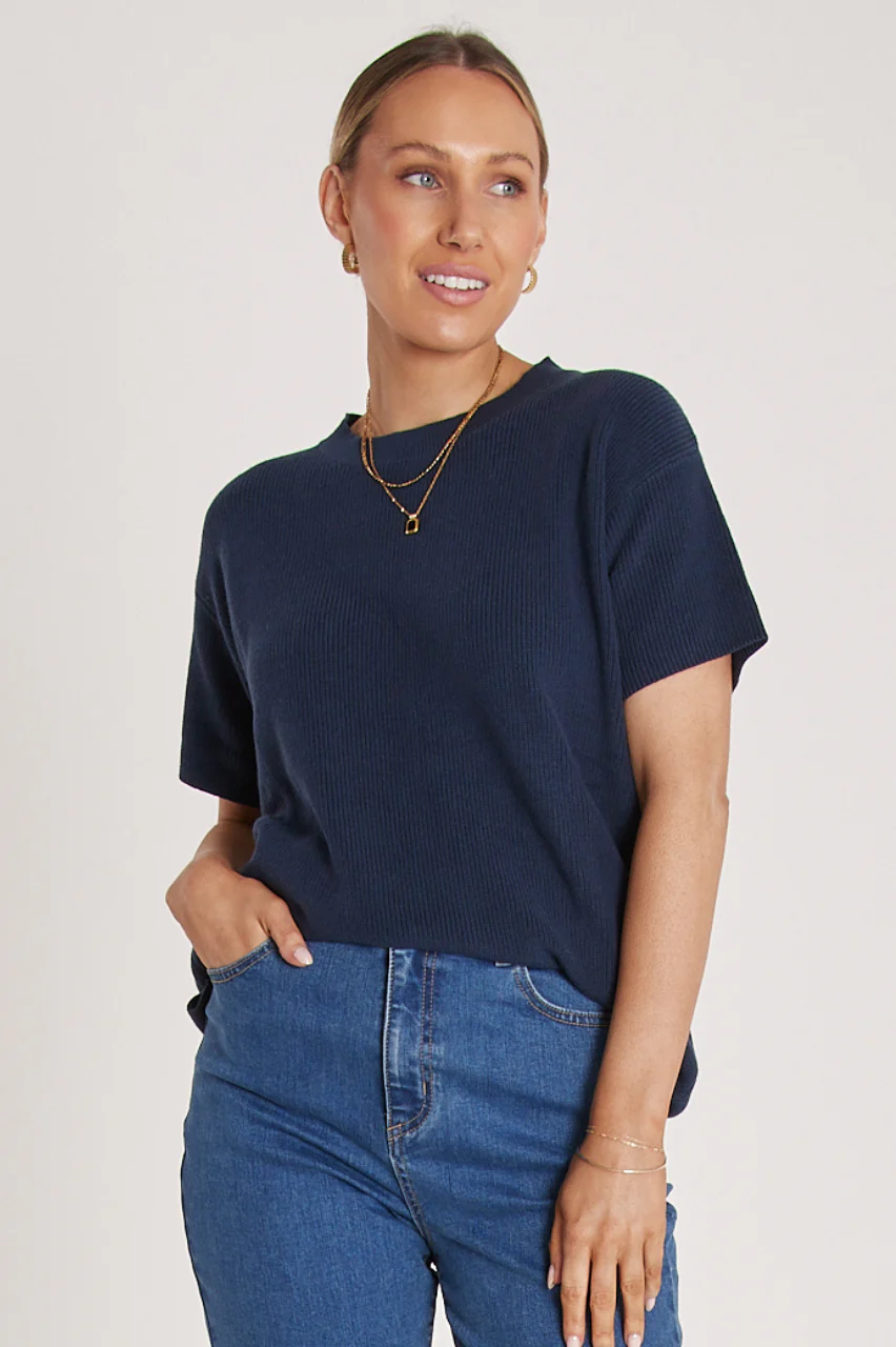 Jasper Knitted Tee - Navy