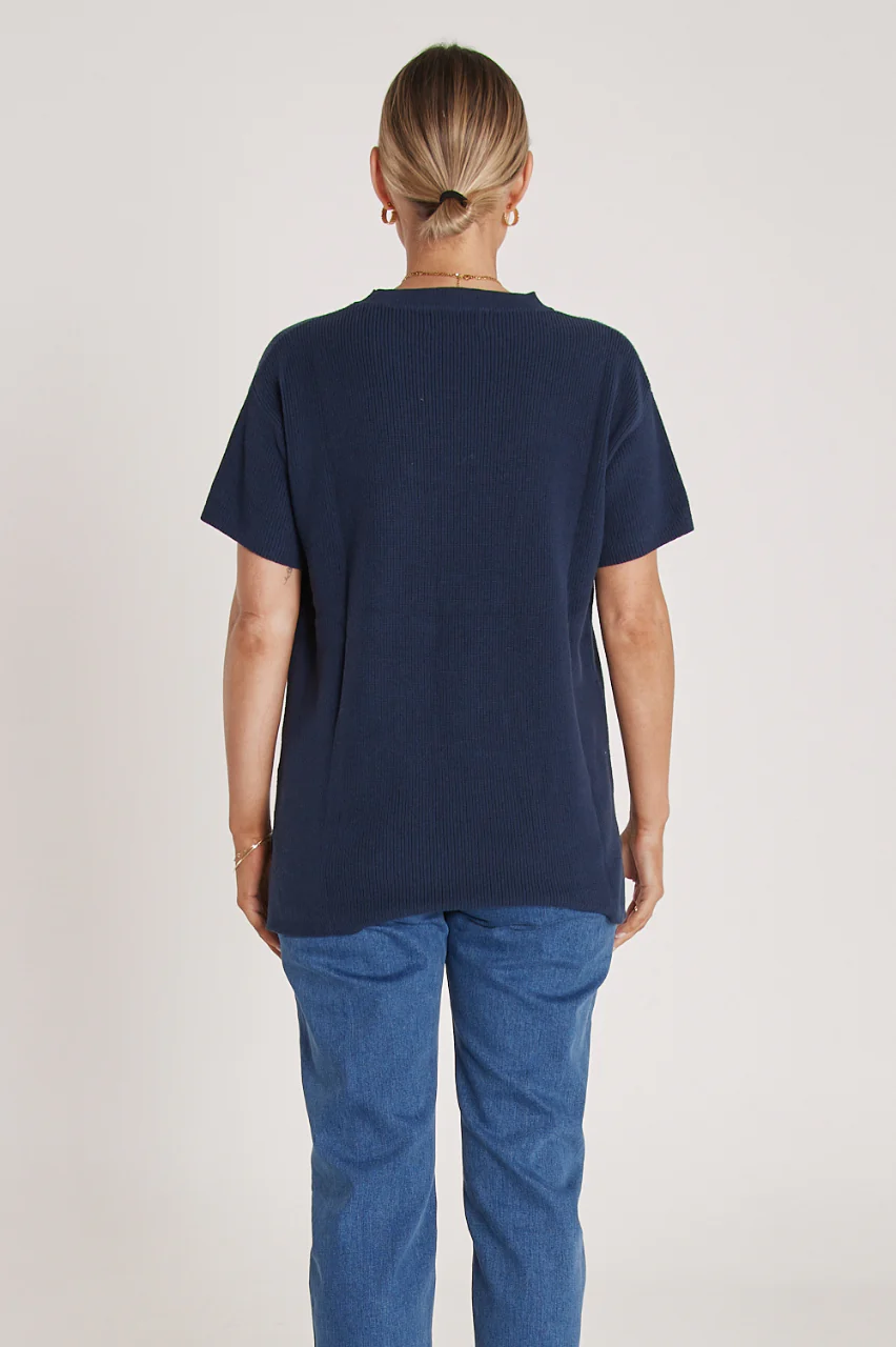 Jasper Knitted Tee - Navy - Image 4