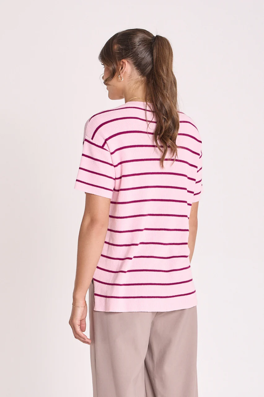 Jasper Knitted Tee - Pink Burgundy Stripe - Image 6