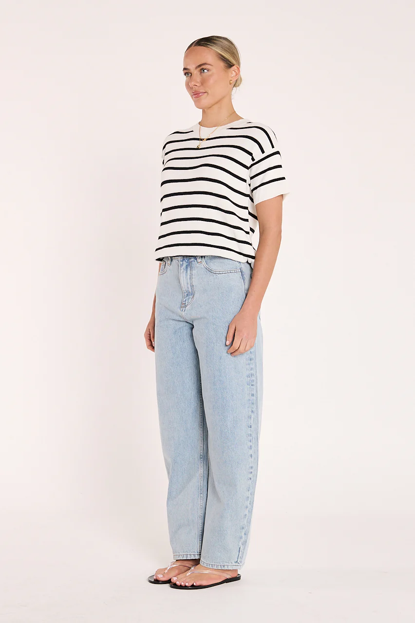Jasper Knitted Tee - White Black Stripe - Image 3