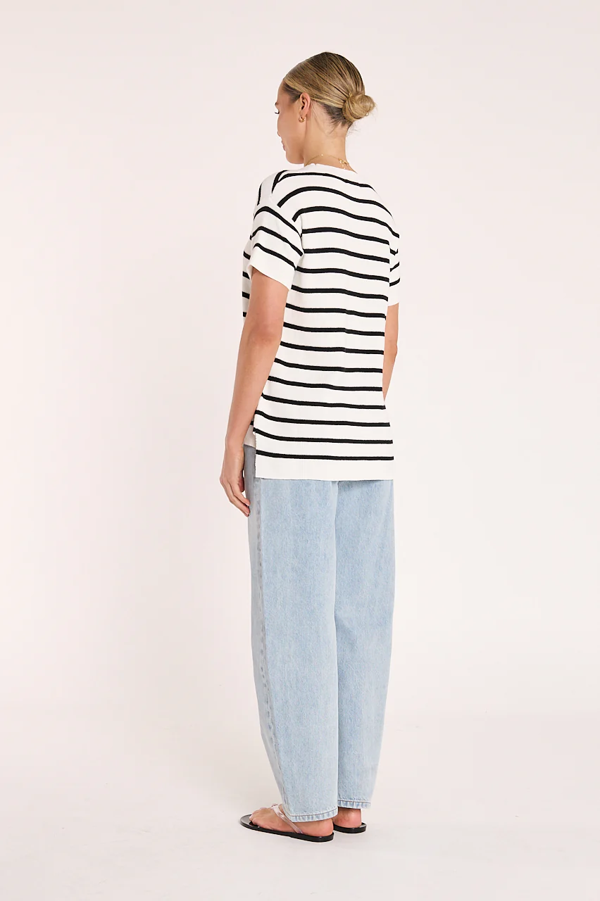 Jasper Knitted Tee - White Black Stripe - Image 4