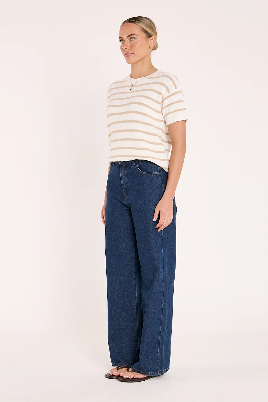 Jasper Knitted Tee - White Oatmeal Stripe - Image 3