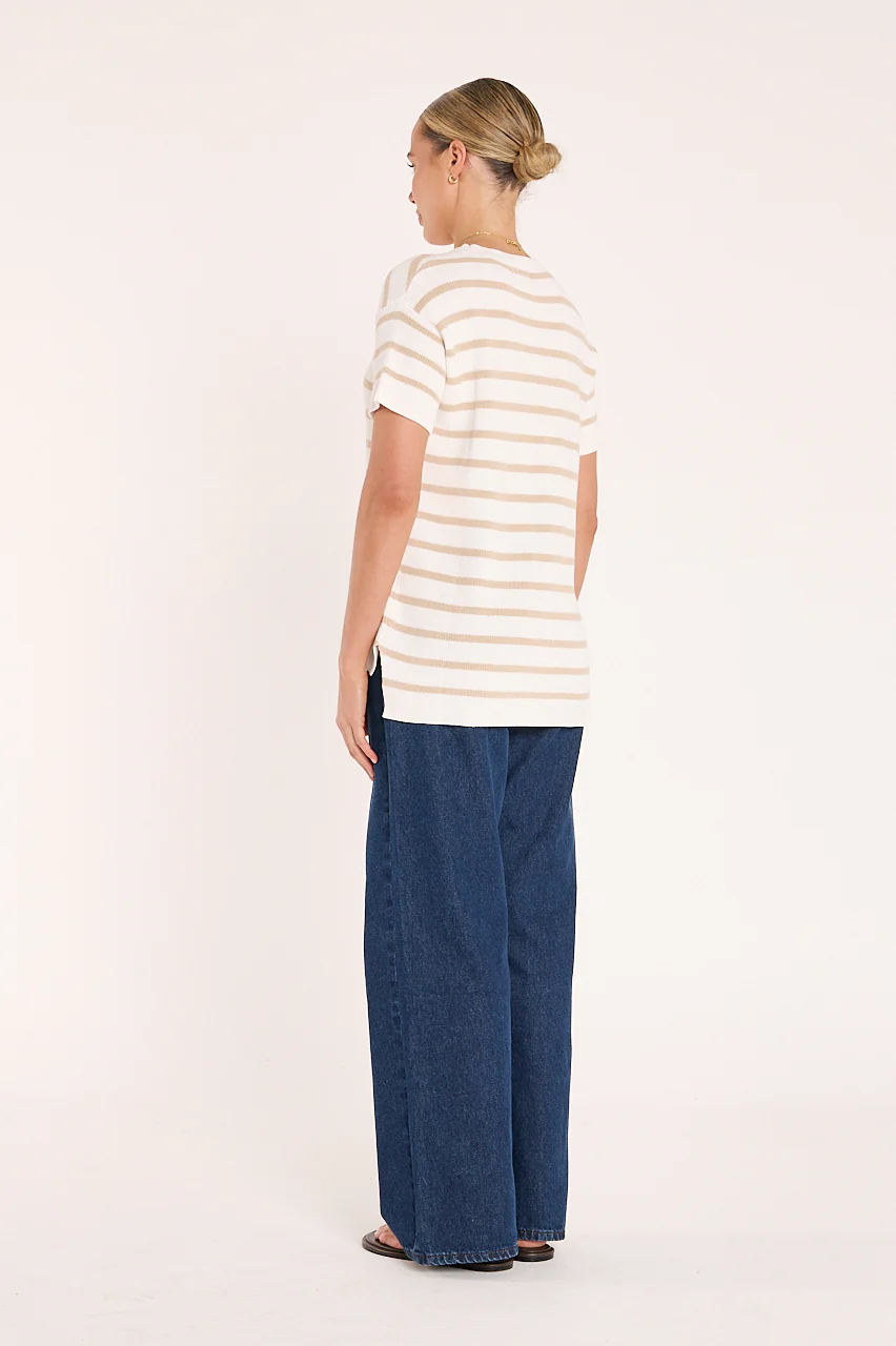 Jasper Knitted Tee - White Oatmeal Stripe - Image 4