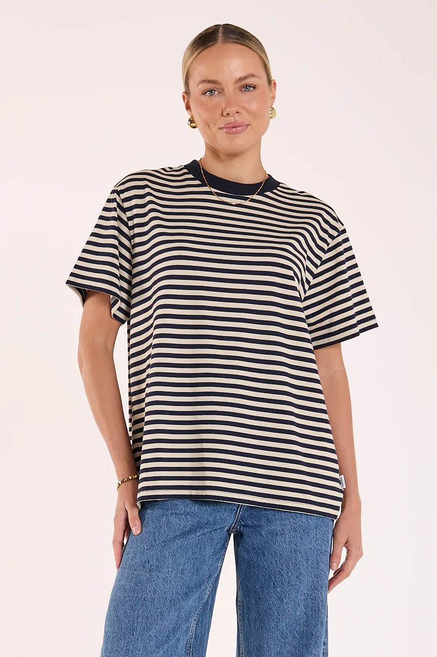 Jules Tee - Navy Cream Stripe - Image 2