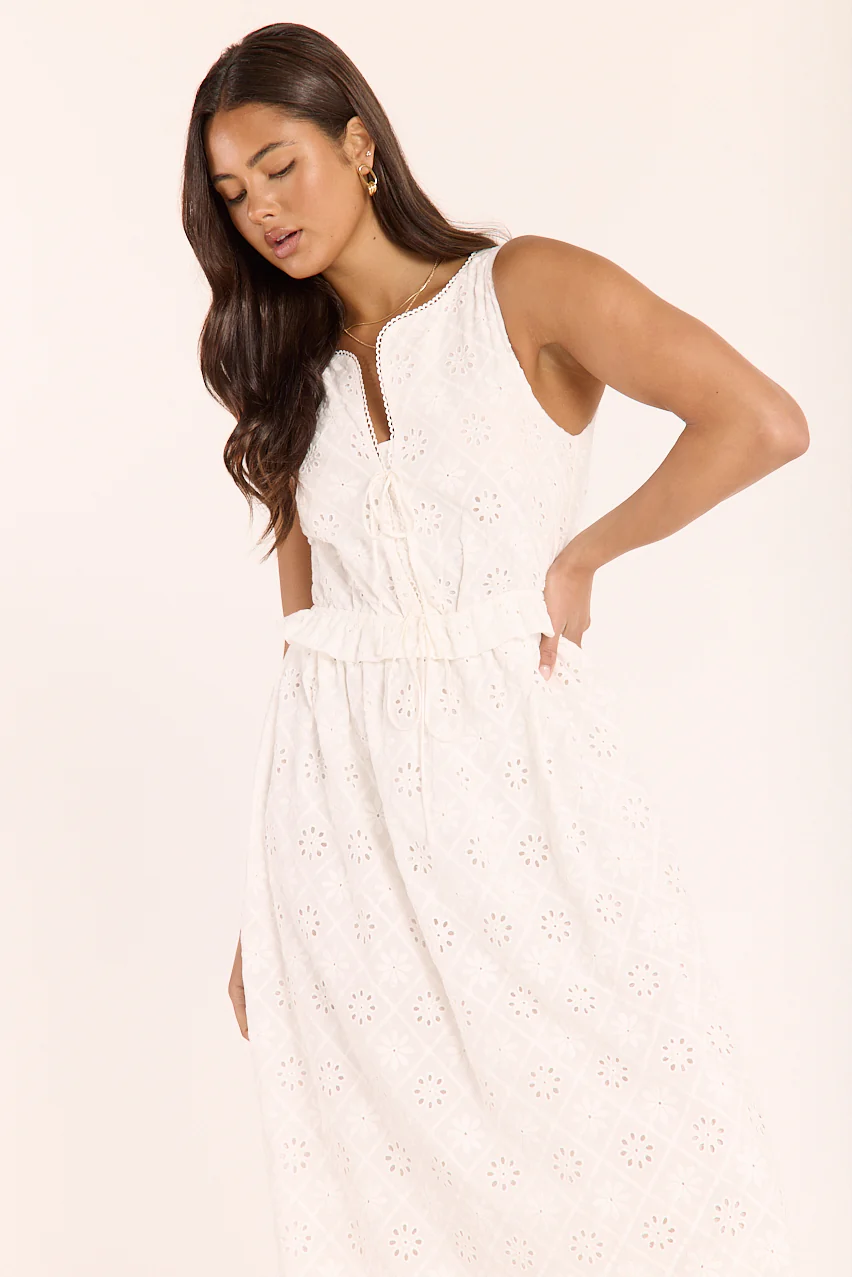 Katie Broderie Dress - White - Image 6