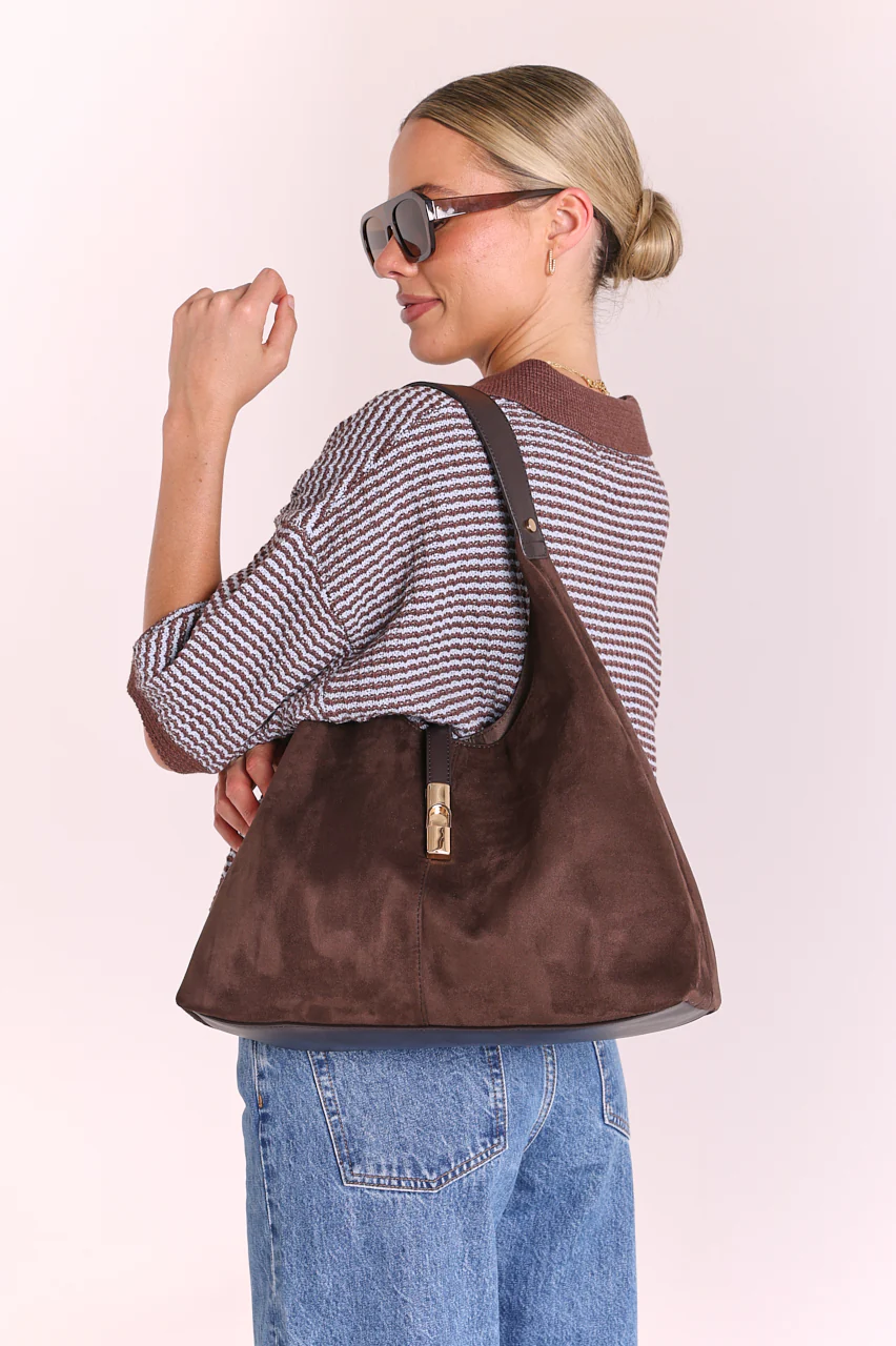 Lamarr Shoulder Bag - Chocolate Suede - Image 2