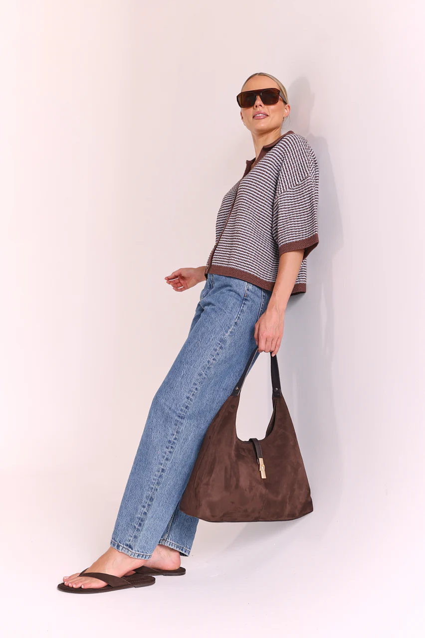 Lamarr Shoulder Bag - Chocolate Suede - Image 3