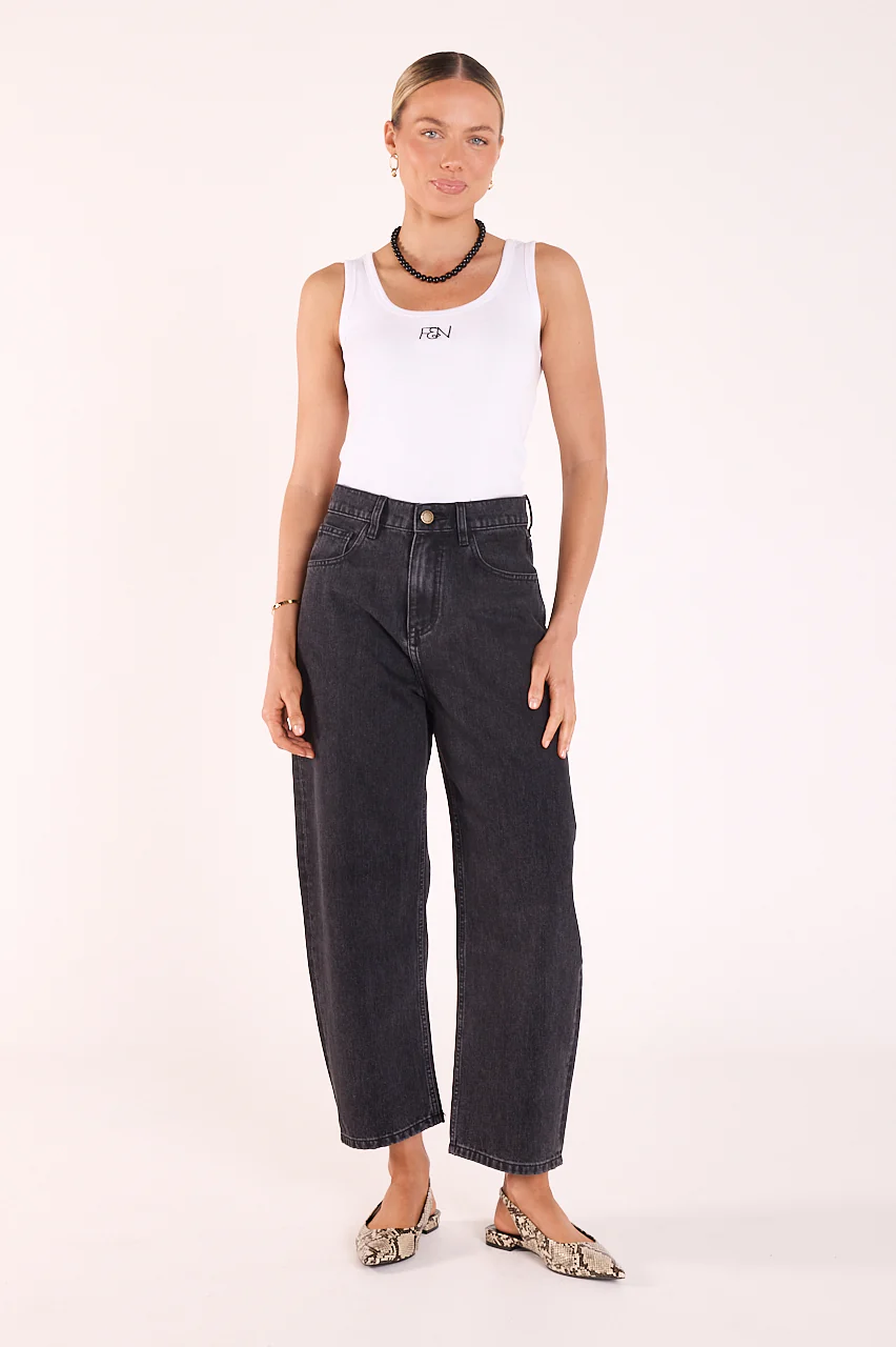 Lola Cropped Barrel Jean - Washed Black - Image 3