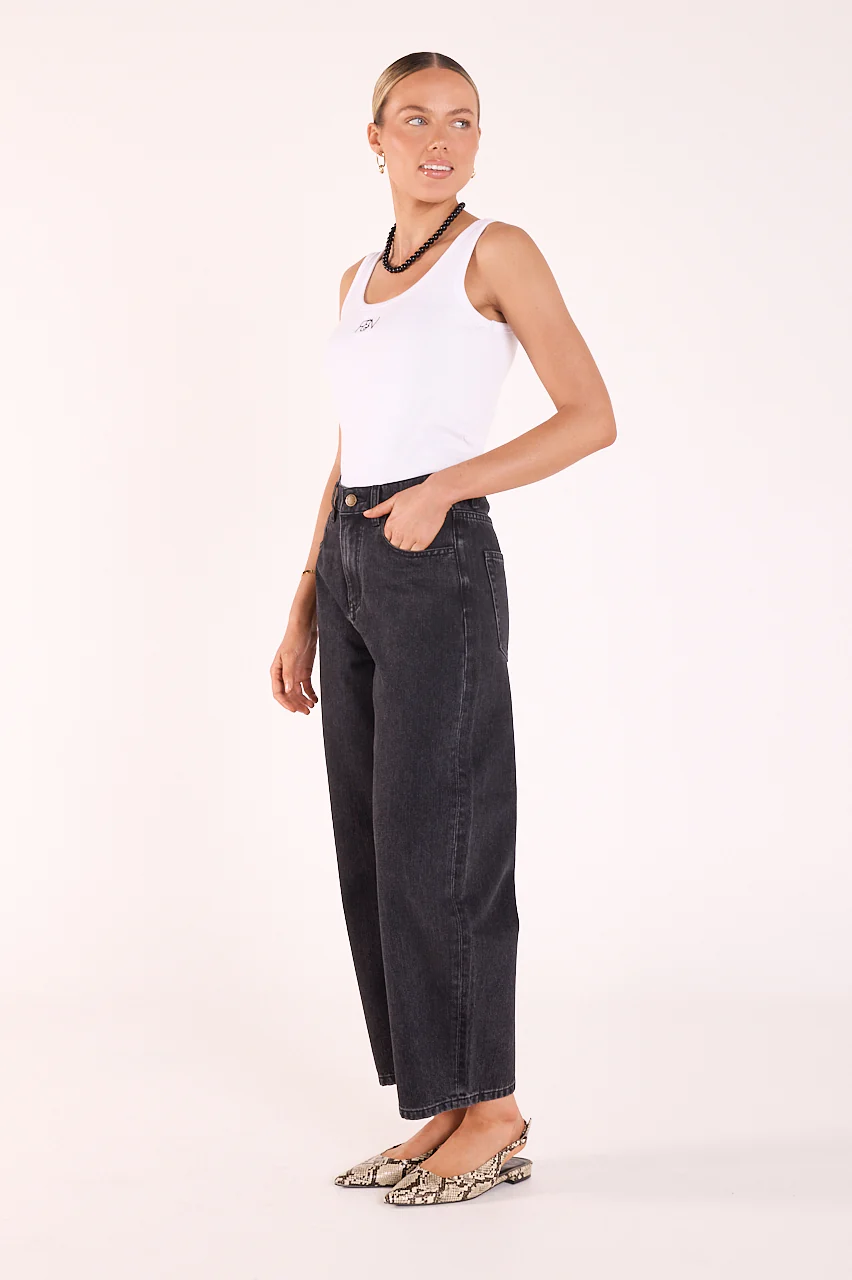 Lola Cropped Barrel Jean - Washed Black - Image 5