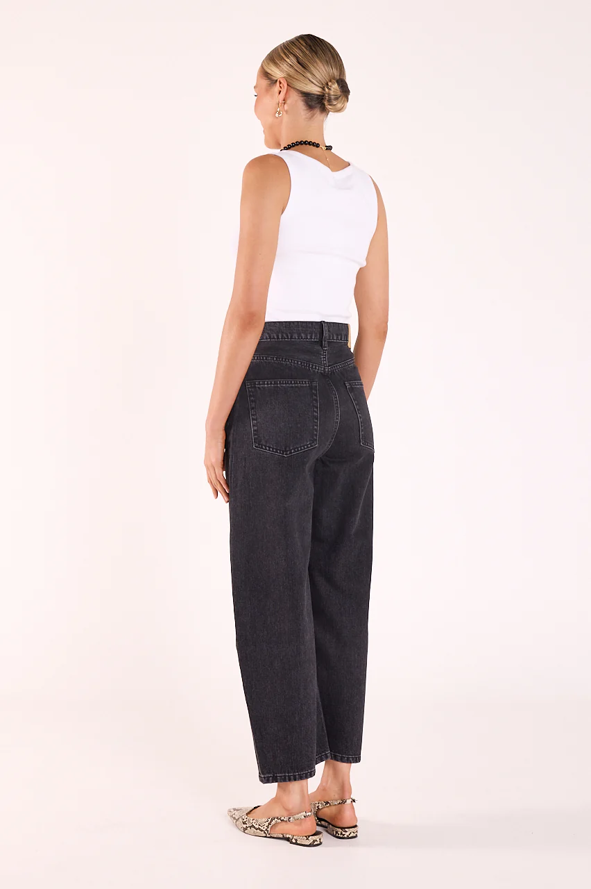 Lola Cropped Barrel Jean - Washed Black - Image 6