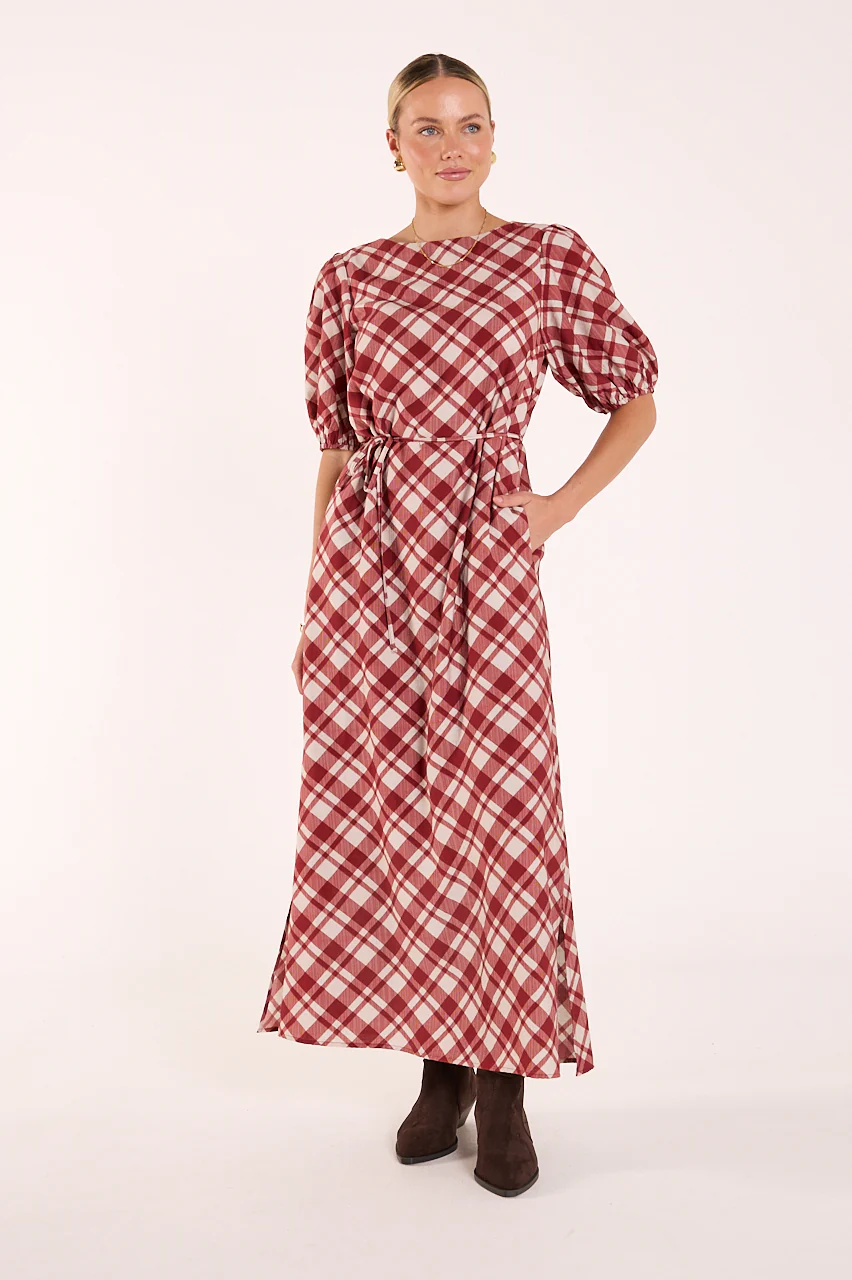 Loretta Dress - Cream Wine Check - Image 4