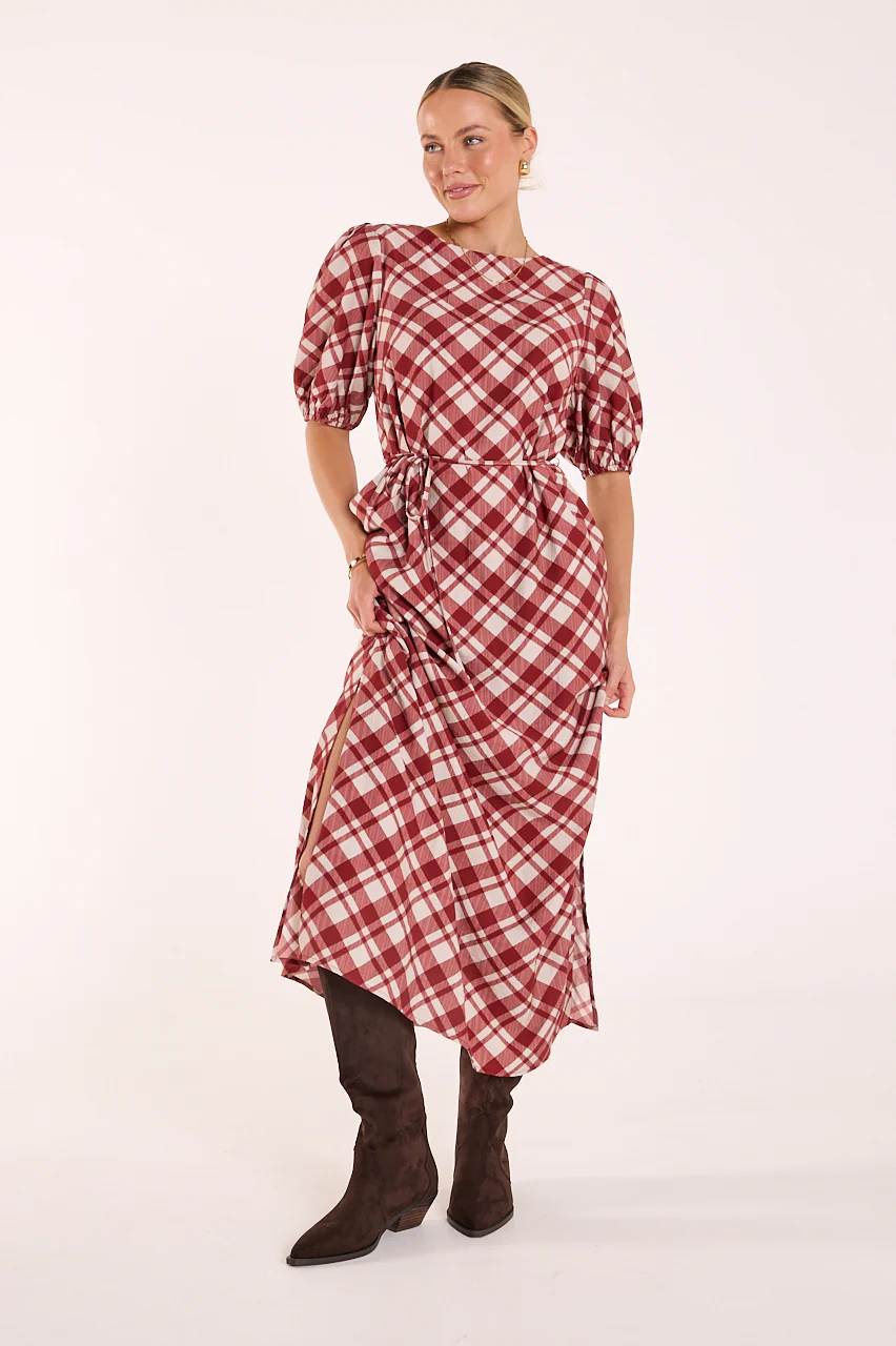 Loretta Dress - Cream Wine Check - Image 5