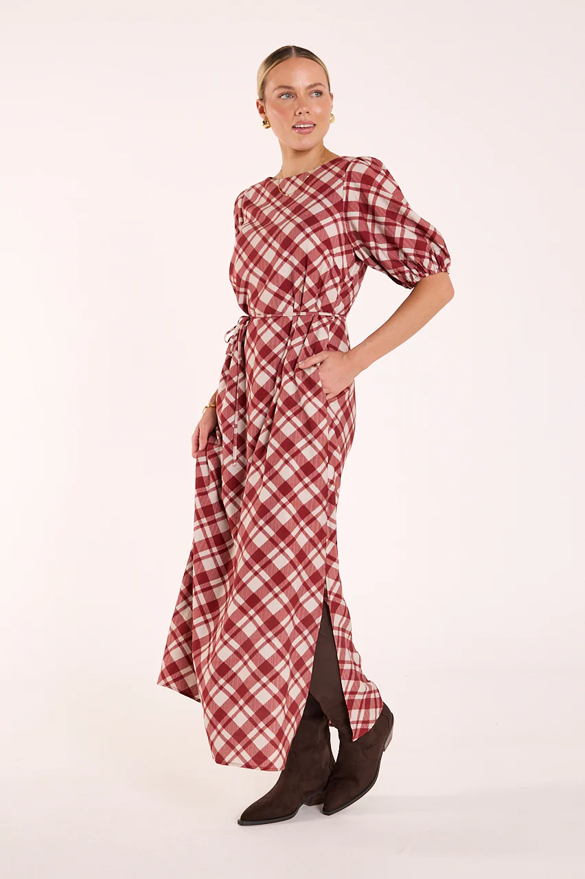 Loretta Dress - Cream Wine Check - Image 6