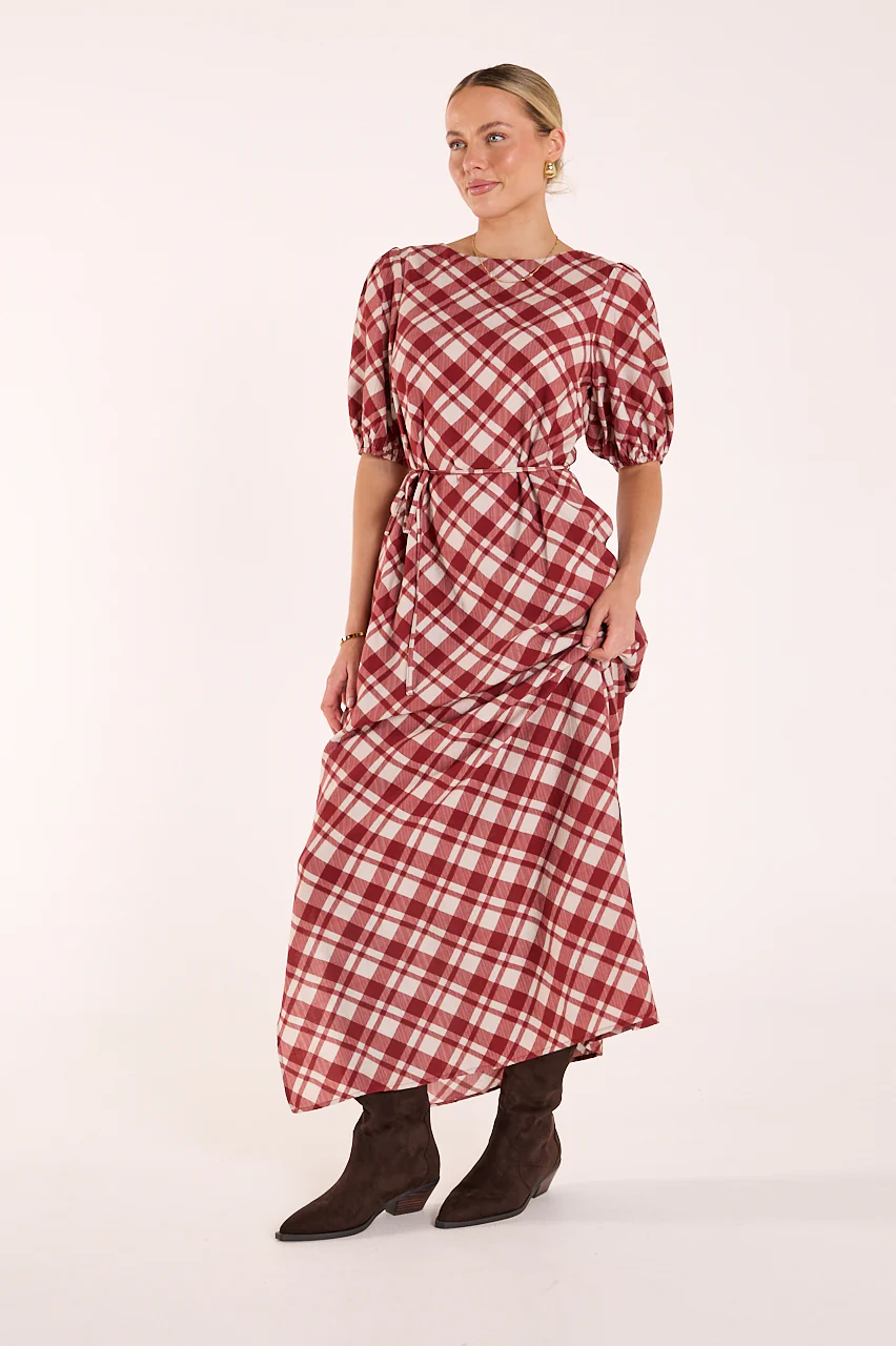 Loretta Dress - Cream Wine Check - Image 7