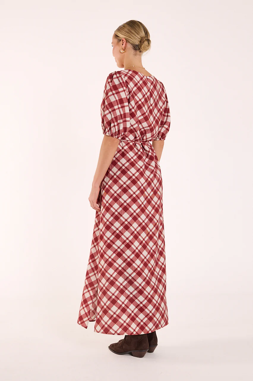 Loretta Dress - Cream Wine Check - Image 8