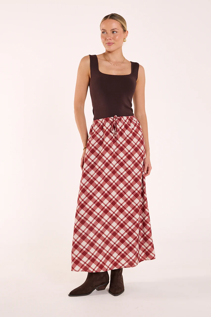 Loretta Skirt - Cream Wine Check - Image 6