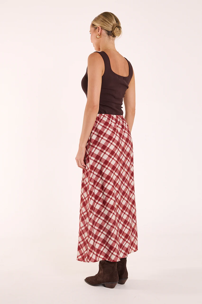 Loretta Skirt - Cream Wine Check - Image 8
