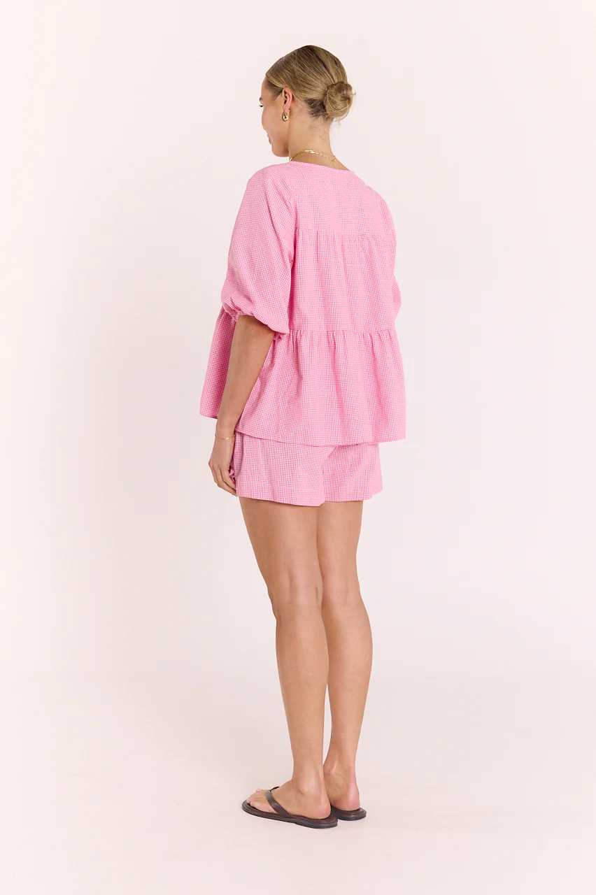 Lottie Short Sleeve Top - Pink Gingham - Image 6