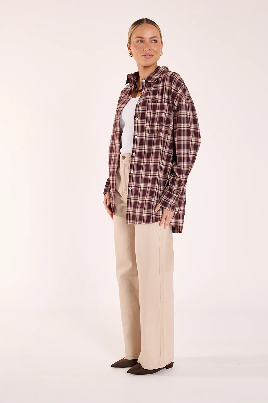 Luca Shirt - Plum Beige Check - Image 5