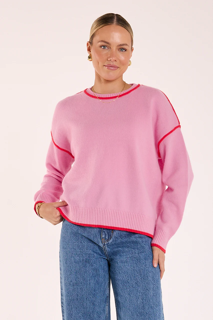 Margot Contrast Knit - Pink Red