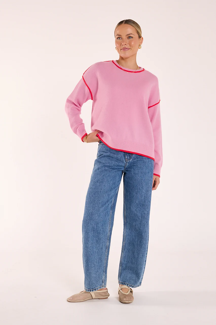 Margot Contrast Knit - Pink Red - Image 2