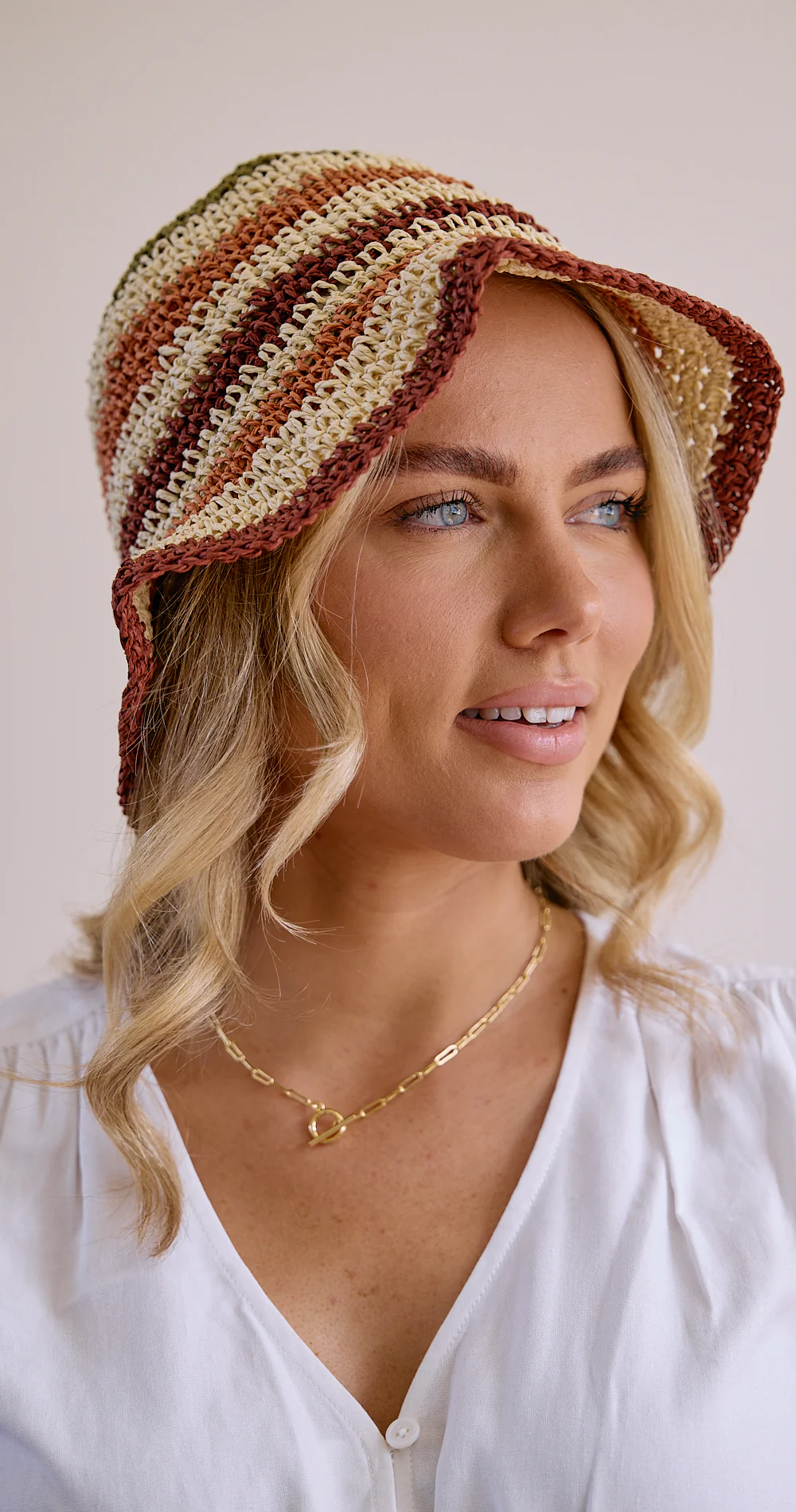 Molly Straw Bucket Hat - Stripe