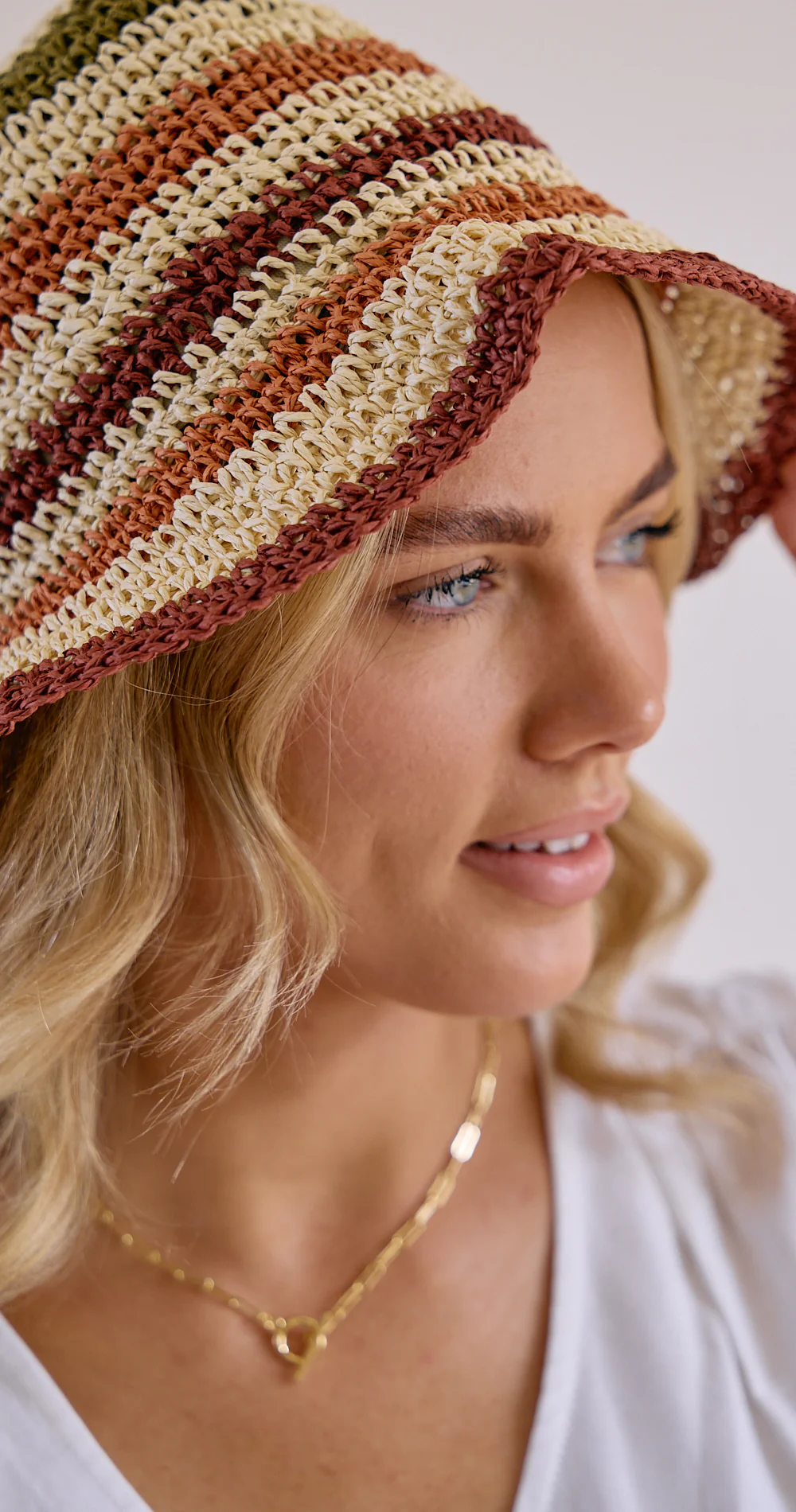 Molly Straw Bucket Hat - Stripe - Image 2