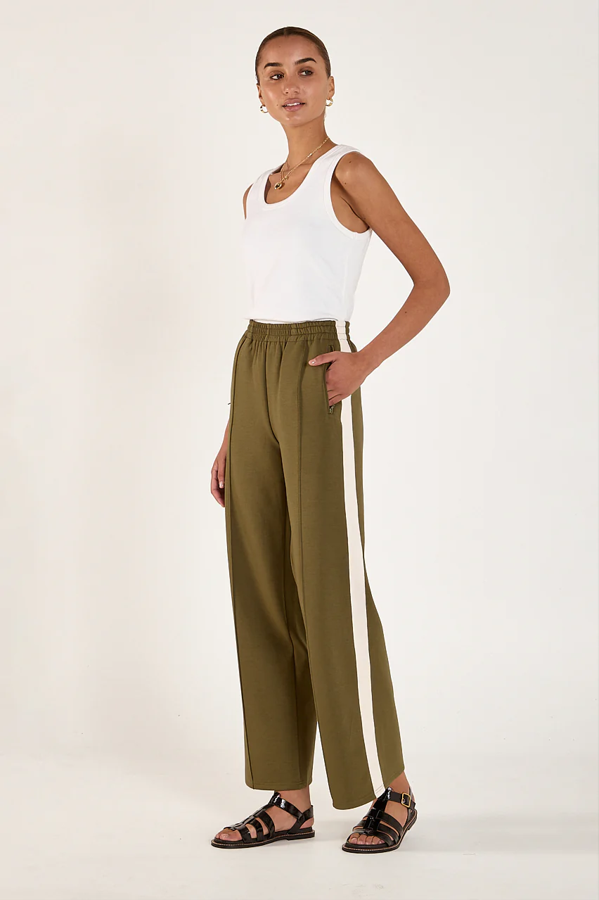 Noah Cropped Pant - Khaki Cream Stripe