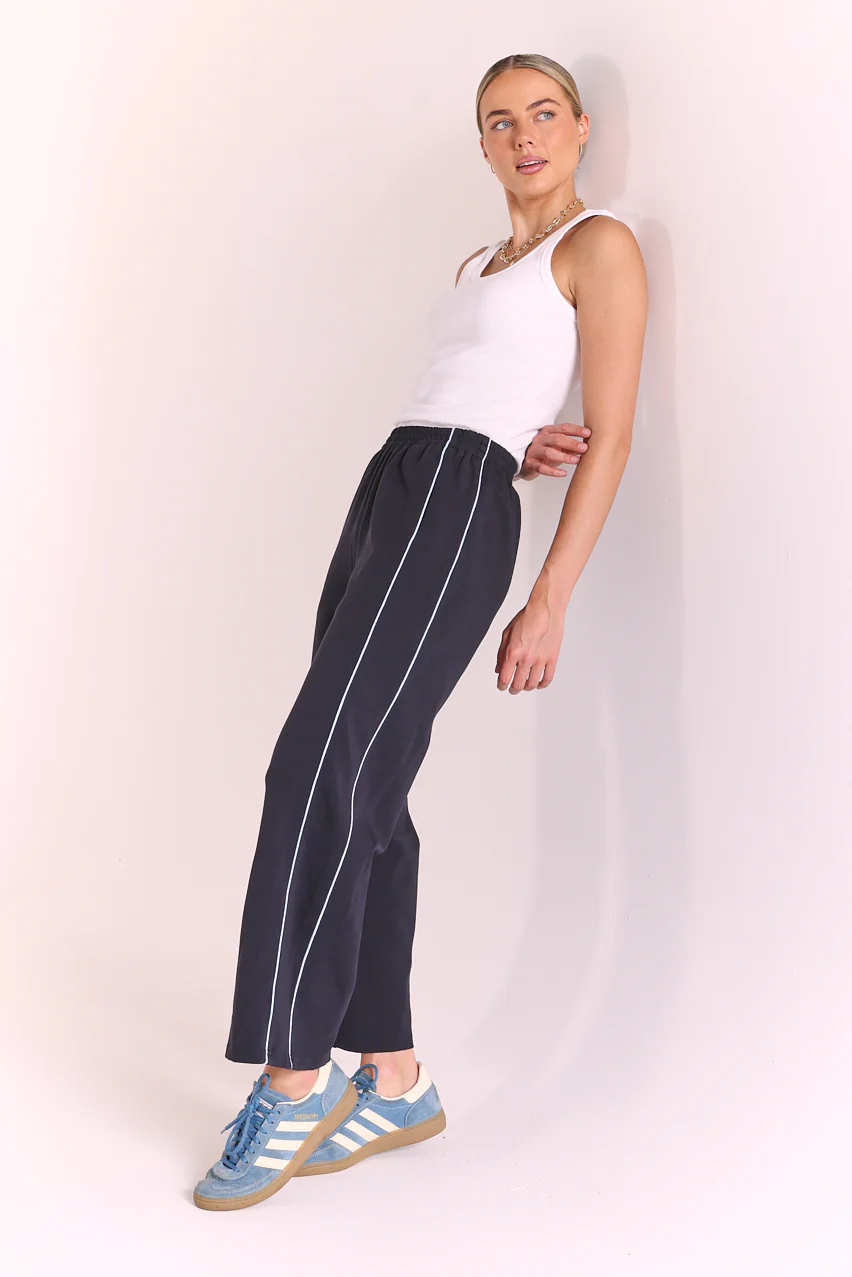 Noah Cropped Pant - Navy Powder Blue Piping