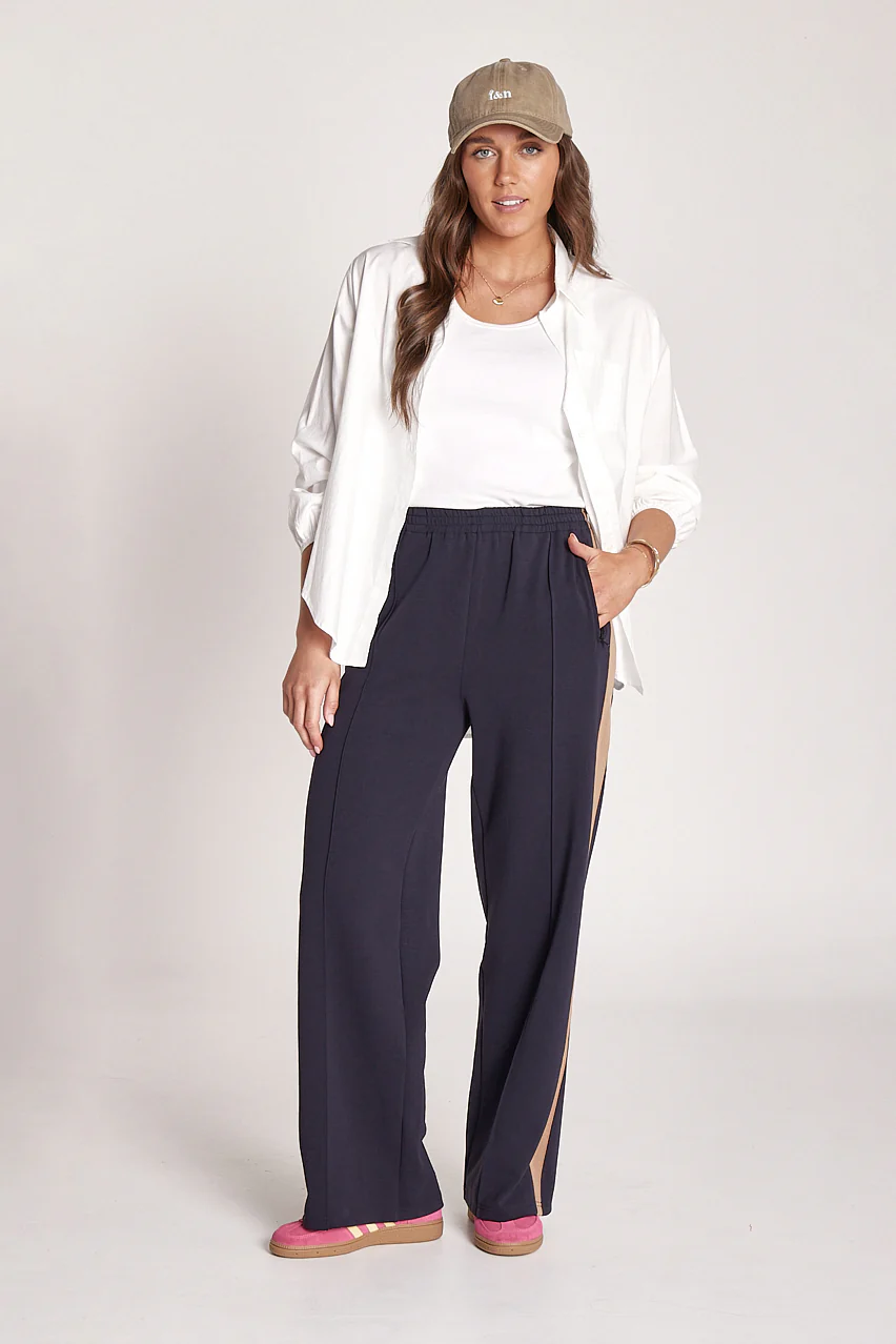 Noah Wide Pant - Navy Camel Stripe - Image 3