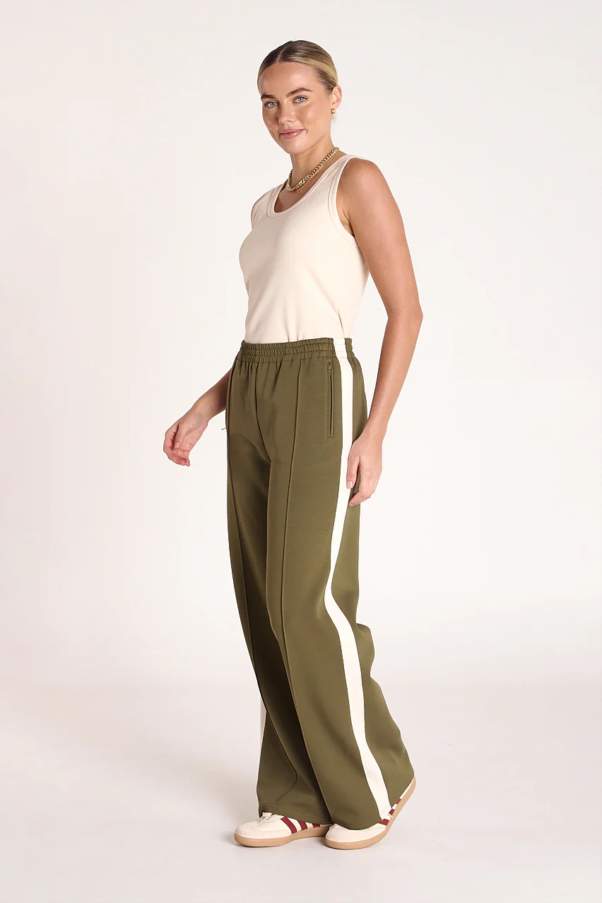 Noah Wide Pant - Khaki Cream Stripe - Image 4