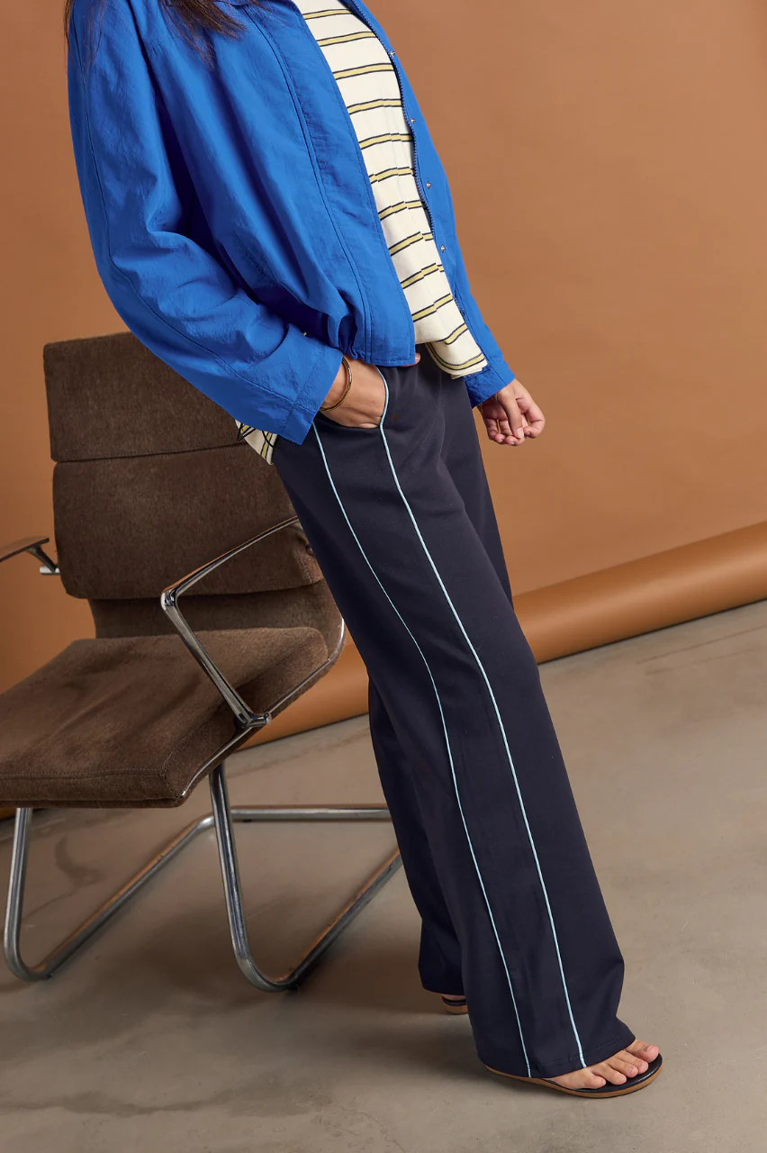 Noah Wide Pant - Navy Powder Blue Piping - Image 7