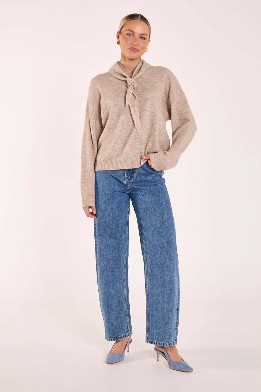 Olive Tie Neck Knit - Mocha Marle - Image 6