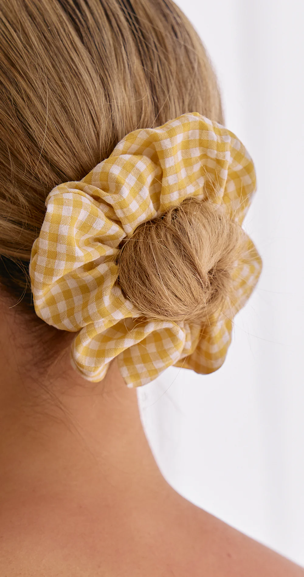 Penny Linen Scrunchie 2 Pack - Yellow & Beige Check - Image 3