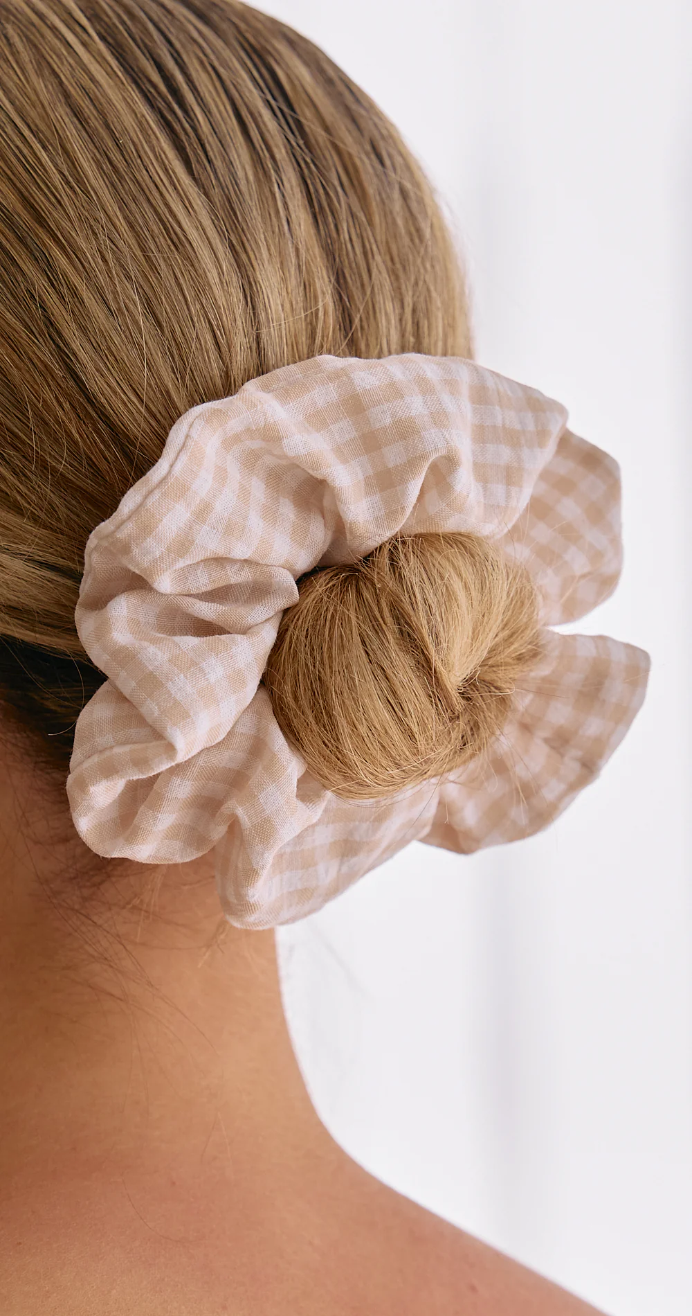 Penny Linen Scrunchie 2 Pack - Yellow & Beige Check - Image 4