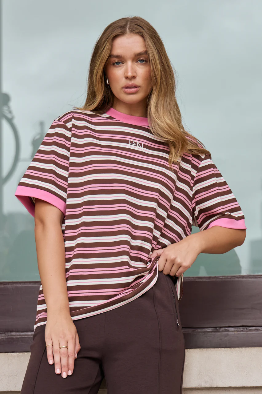 Ringer Stripe Tee - Musk Chocolate Stripe