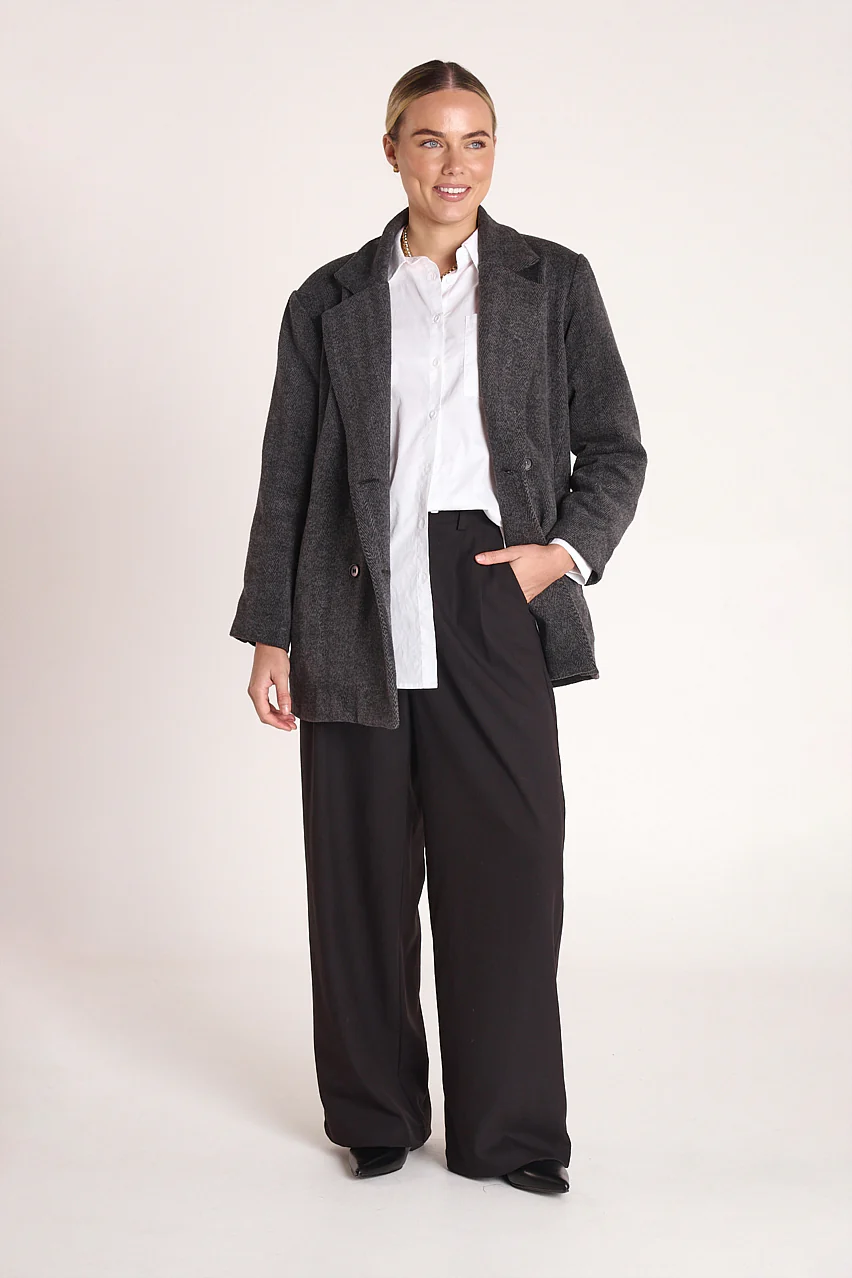 Sarita Cropped Coat - Black Herringbone - Image 2