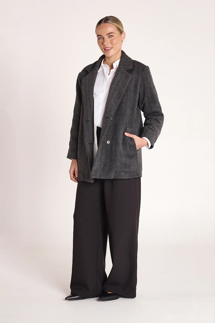 Sarita Cropped Coat - Black Herringbone - Image 3