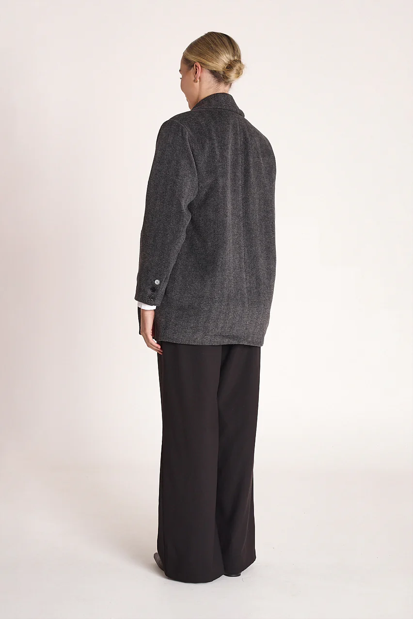 Sarita Cropped Coat - Black Herringbone - Image 4
