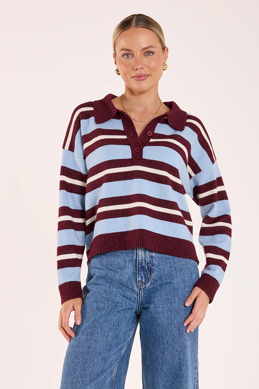 Stefi Knit - Wine Blue Stripe - Image 2