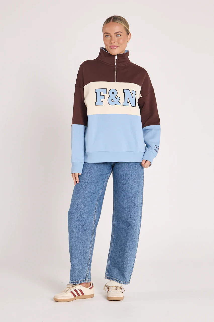 Varsity Logo Sweater - Chocolate Blue Stripe - Image 3