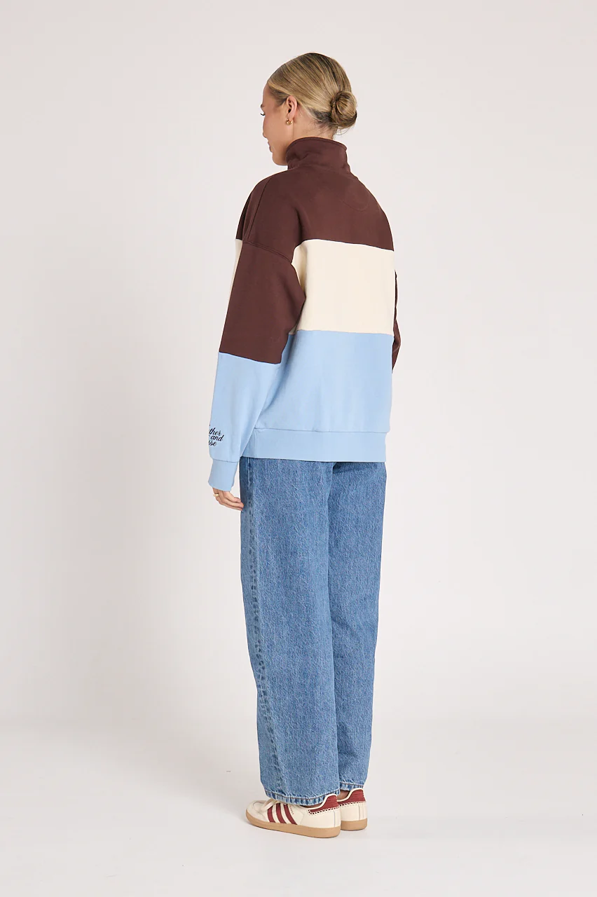 Varsity Logo Sweater - Chocolate Blue Stripe - Image 4