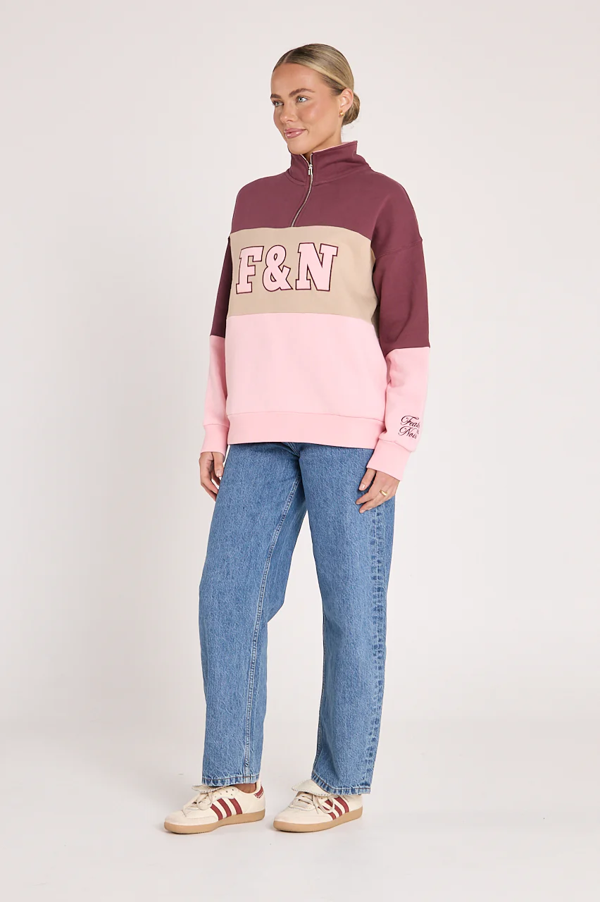 Varsity Logo Sweater - Pink Plum Stripe - Image 3